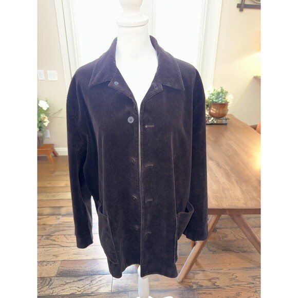 Eileen Fisher L Brown Wide Wale Corduroy Button Jacket Boxy Fit Rayon Lined Coat - Picture 2 of 10